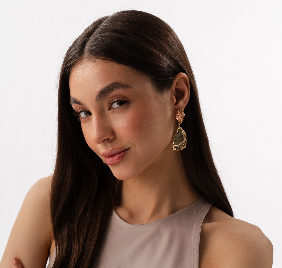 Серьги Мармалато, цвет розовый-светло зеленый-золото #2