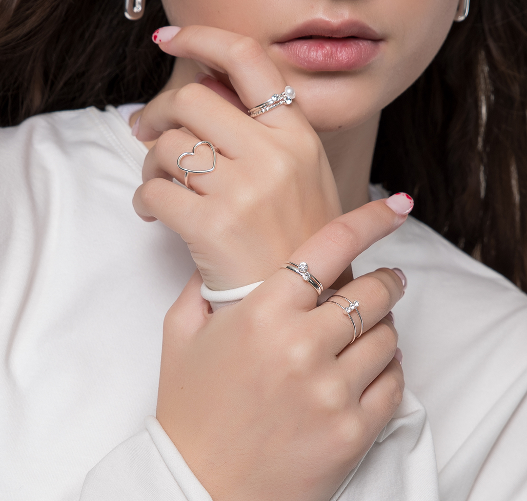 Набор колец (7 шт) Мармалато, цвет белое серебро #2