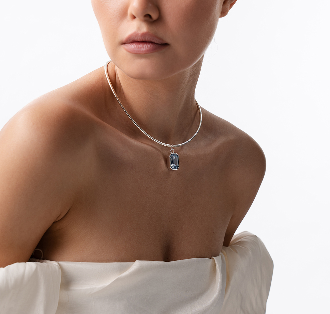 Колье Мармалато, цвет белое серебро-голубой #5