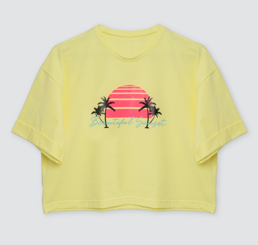 Женская укороченная футболка с принтом Мармалато, цвет Желтый-мультиколор #3