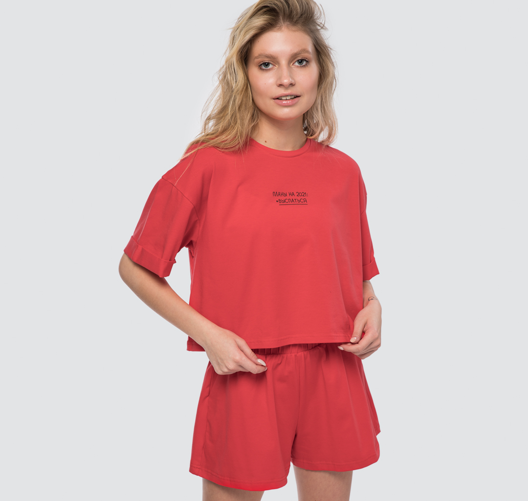 Женская футболка новогодняя Мармалато, цвет Коралловый-черный #1
