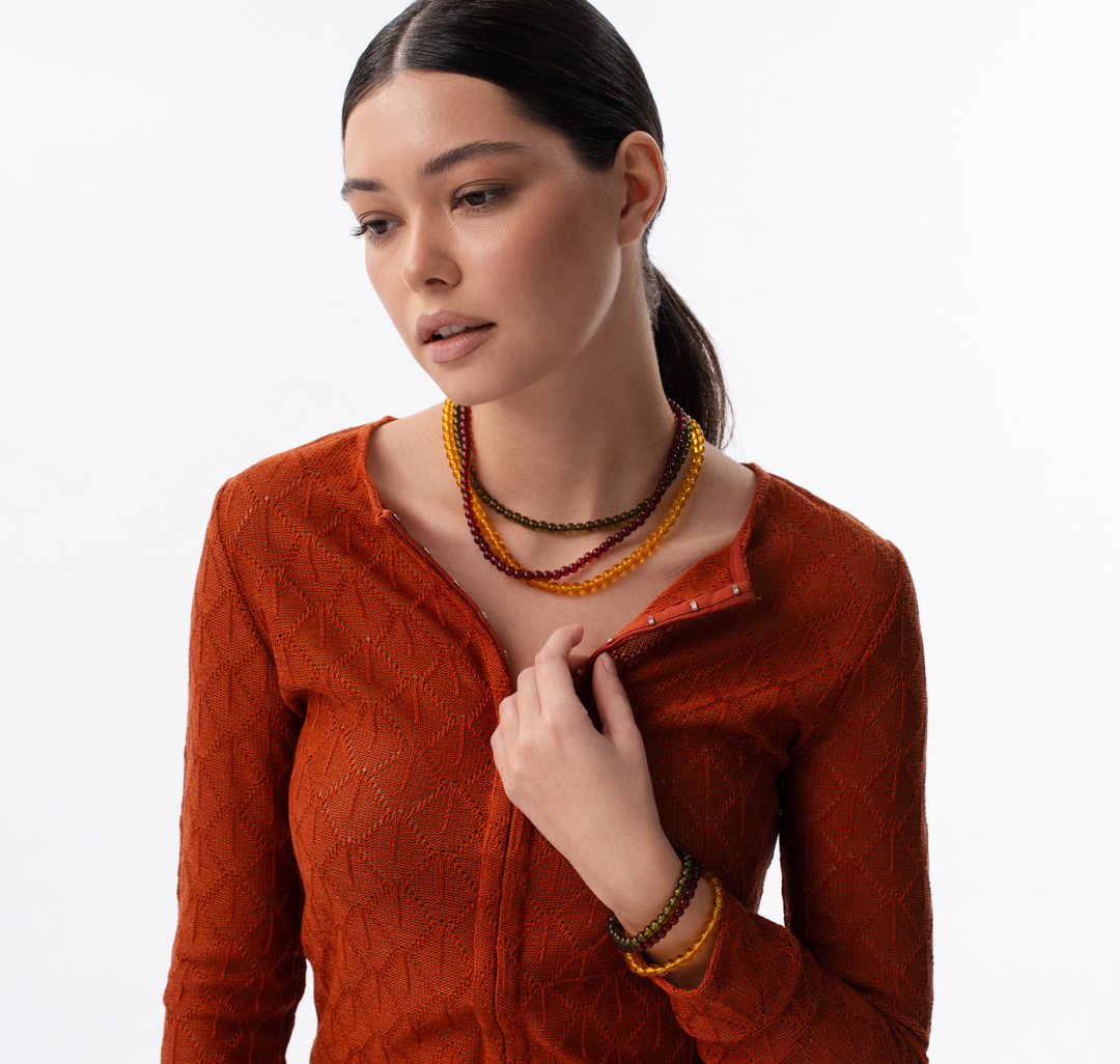 Набор колье (3 шт) Мармалато, цвет винный-зеленый-желтый #3