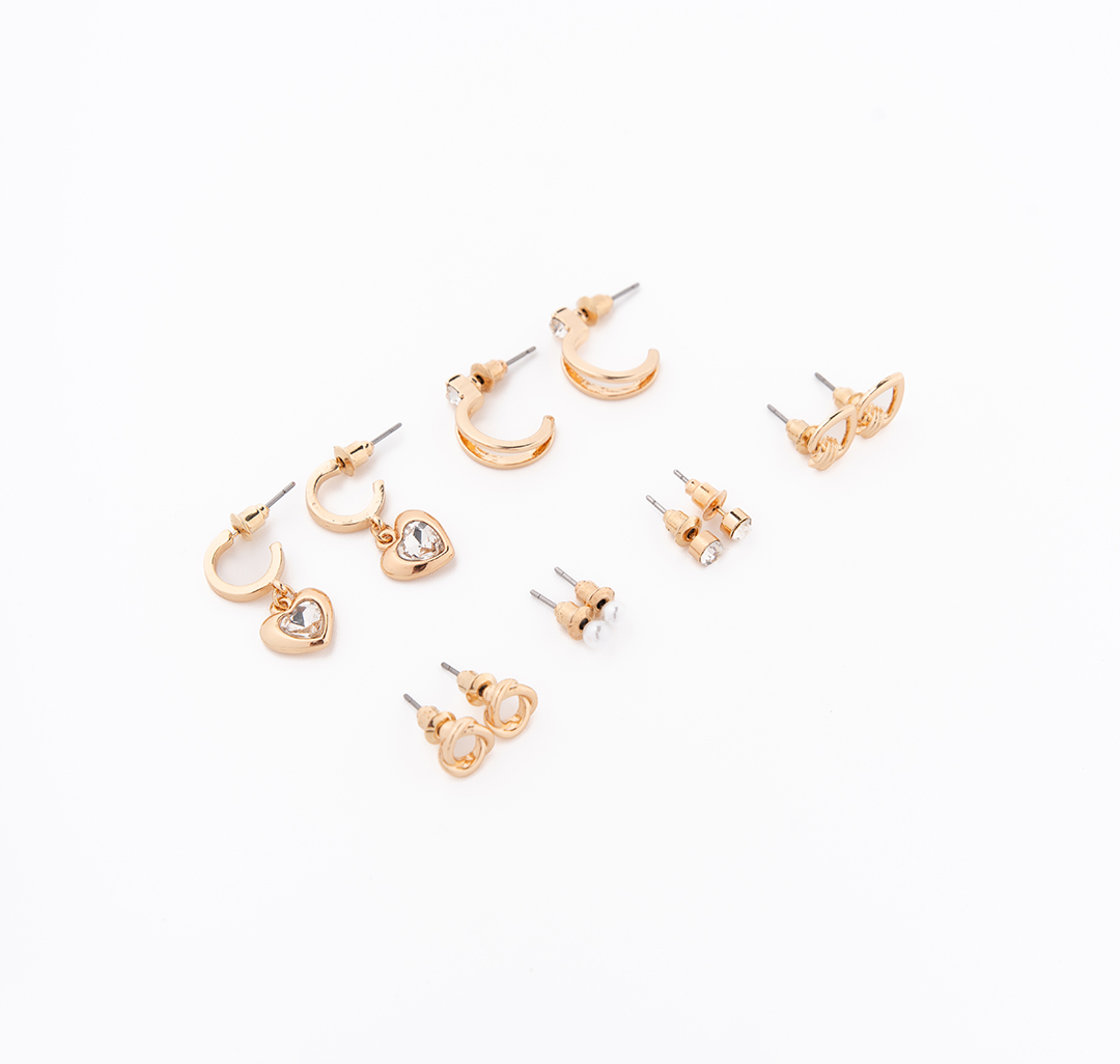 Набор серег (6 пар) Мармалато, цвет золото-прозрачный-жемчуг #6