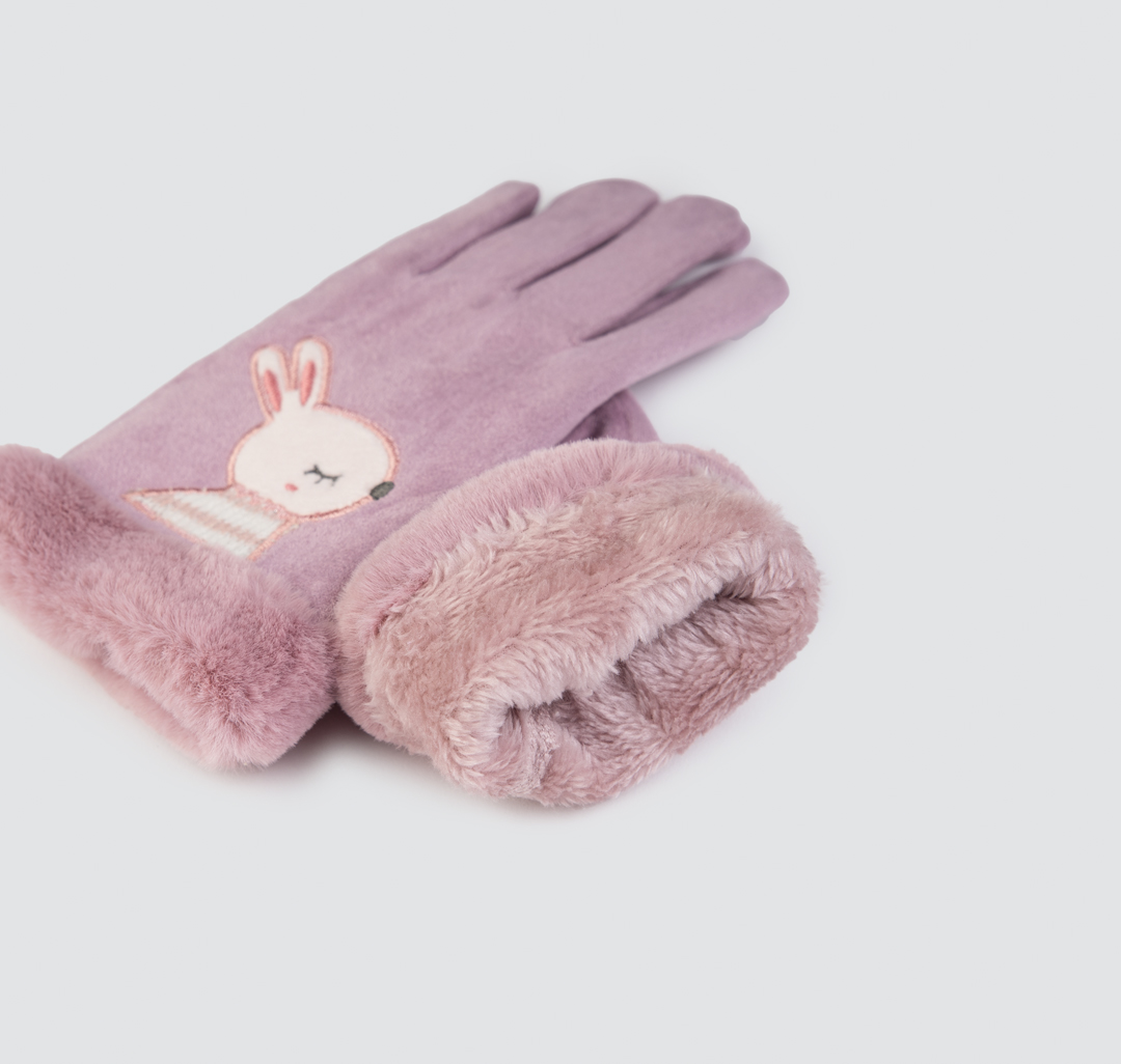 Женские перчатки с принтом зайчика Мармалато, цвет Темно-лавандовый-мультиколор #2