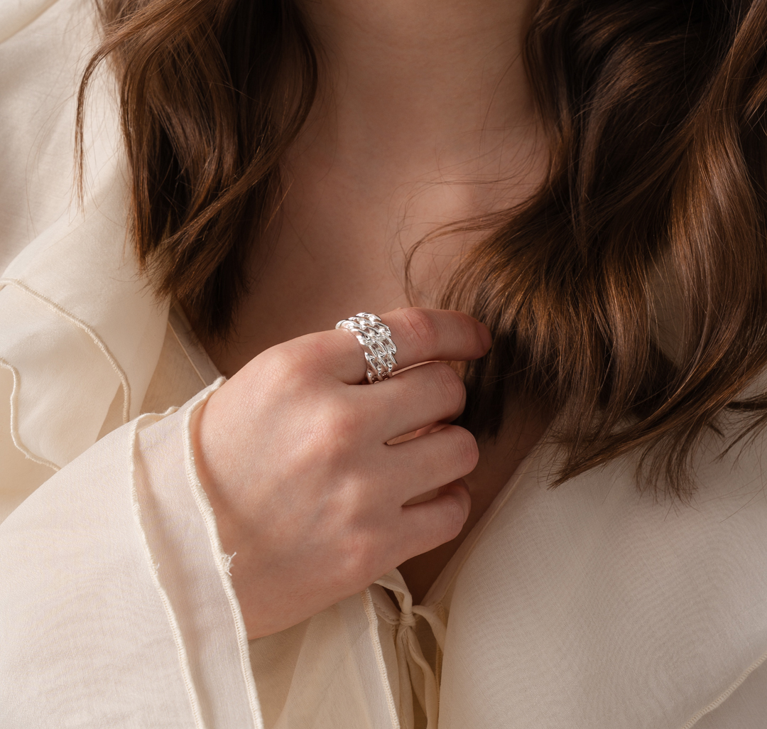 Кольцо Мармалато, цвет Белое серебро #3