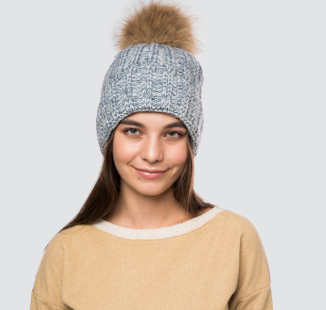 Женская утепленная шапка с помпоном Мармалато, цвет Синий-голубой-белый-мультиколор #3