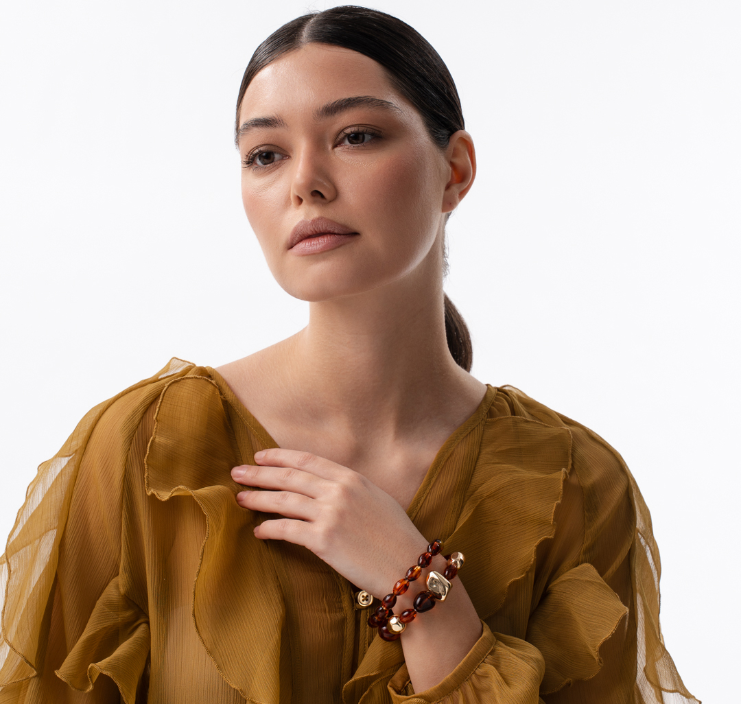 Набор браслетов (2 шт) Мармалато, цвет коричневый-красный-золото #1