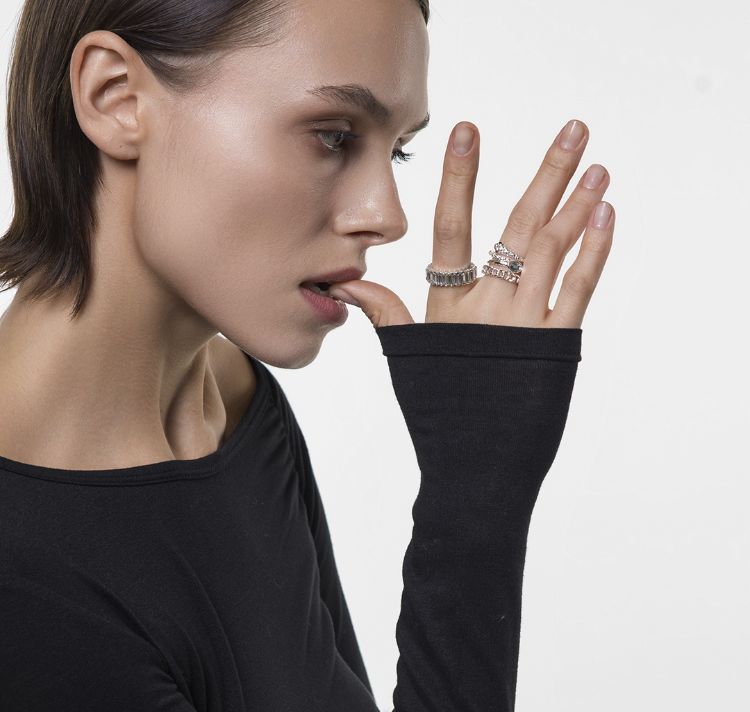 Набор колец (4 шт) Мармалато, цвет белое серебро-прозрачный-черный #3