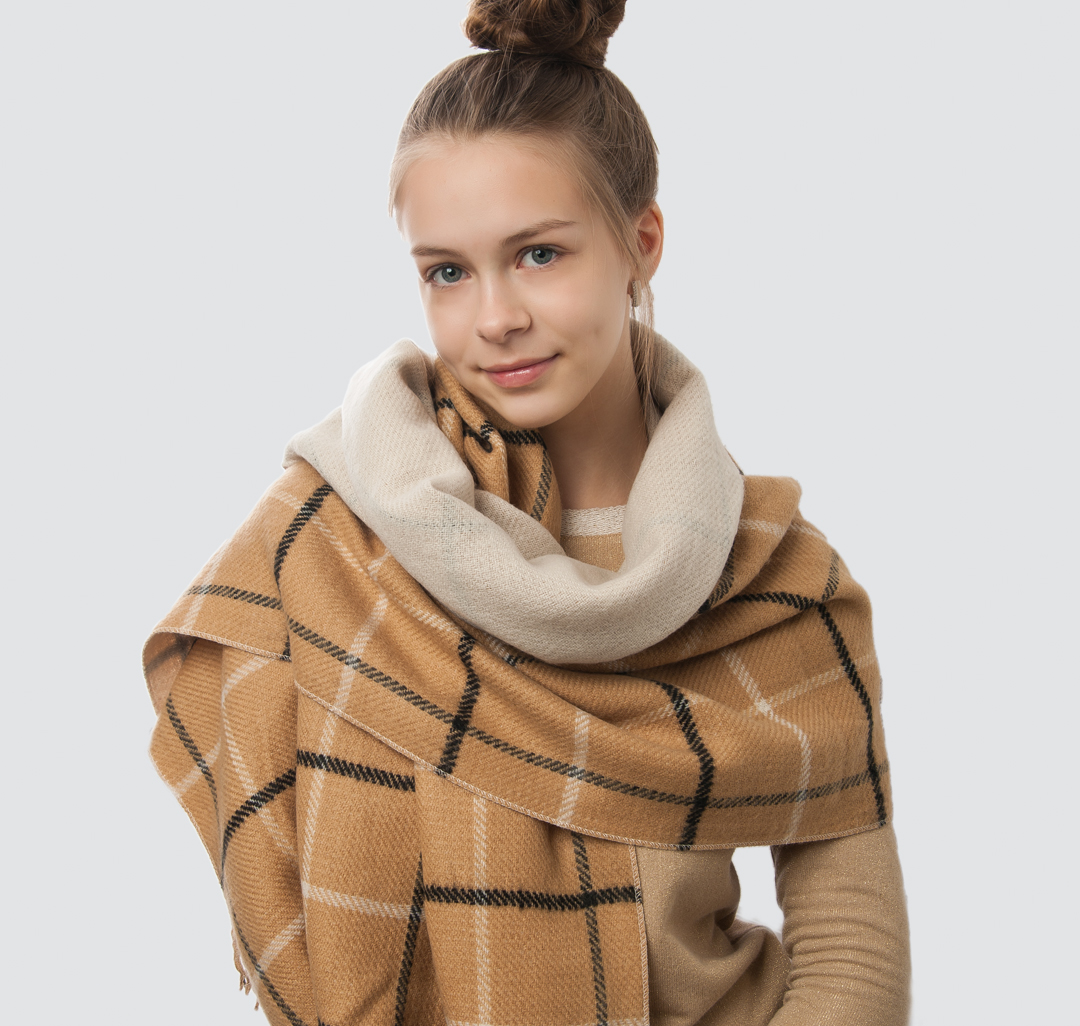 Женский зимний палантин Мармалато, цвет бежевый-белый-черный #2