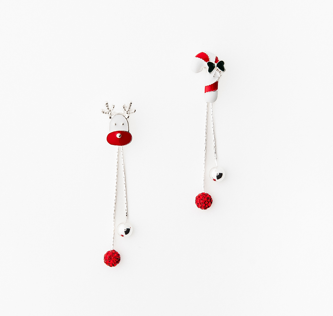 Серьги Мармалато, цвет белый-красный-белое серебро #1