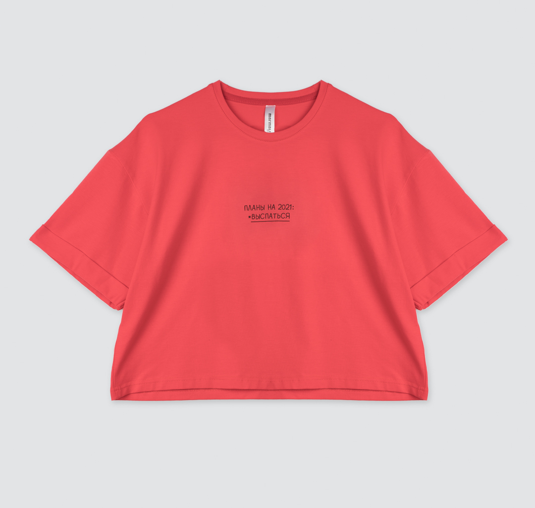 Женская футболка новогодняя Мармалато, цвет Коралловый-черный #3