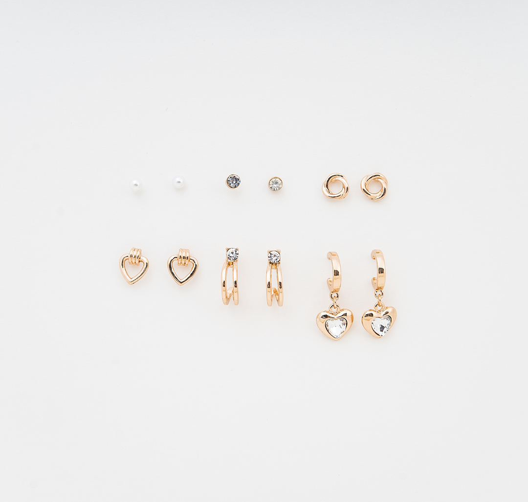 Набор серег (6 пар) Мармалато, цвет золото-прозрачный-жемчуг #2