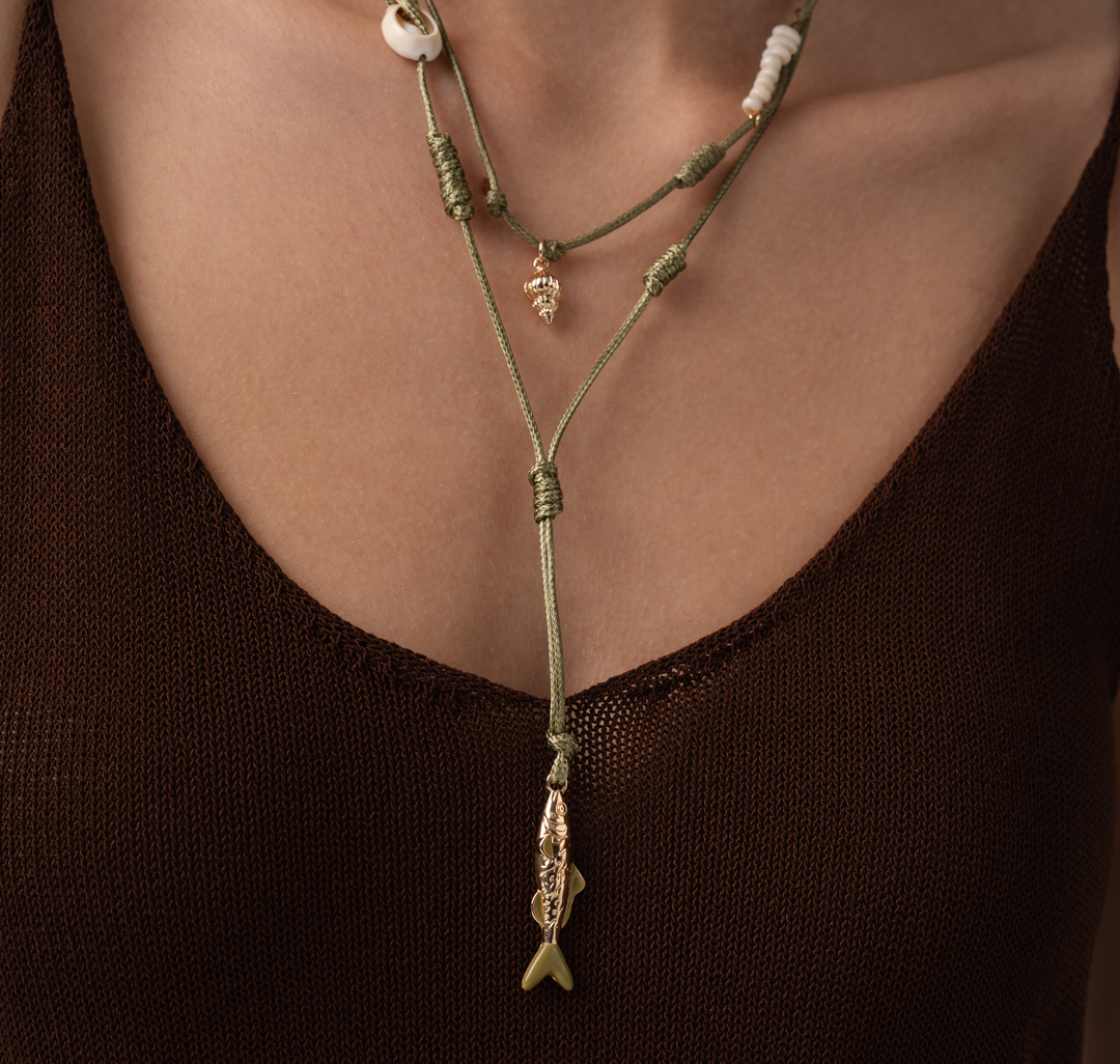 Набор колье (2 шт) Мармалато, цвет зеленый-бежевый-золото #2