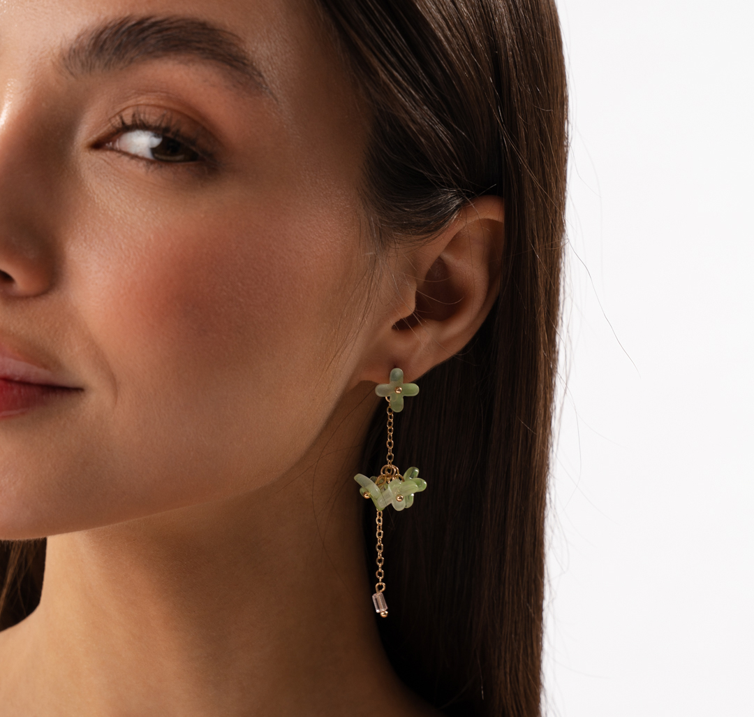 Серьги Мармалато, цвет зеленый-розовый-золото #1