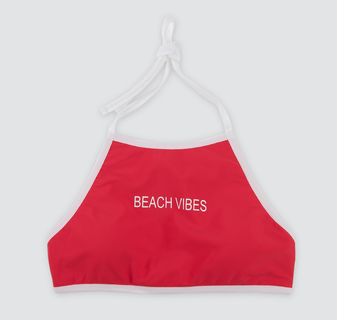 Верх купальника халтер с принтом beach vibes Мармалато, цвет Красный-белый-черный #6