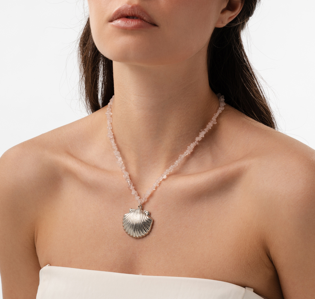 Колье Мармалато, цвет розовый-белое серебро #1