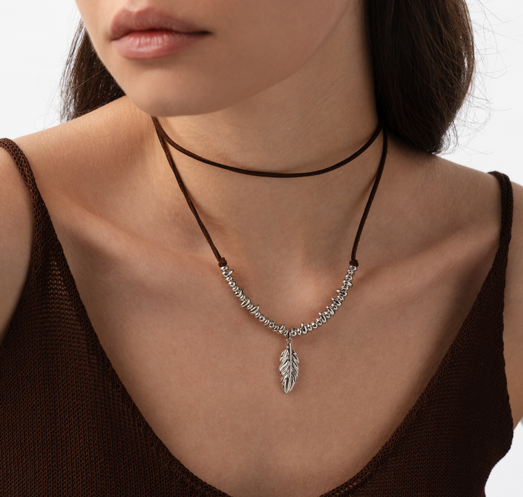 Набор колье (2 шт) Мармалато, цвет коричневый-белое серебро #1