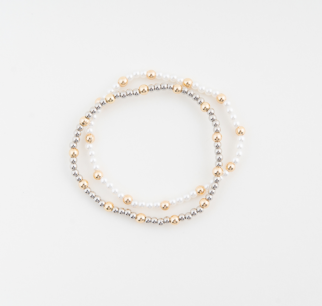 Набор браслетов (2 шт) Мармалато, цвет серебро-золото-жемчуг #1