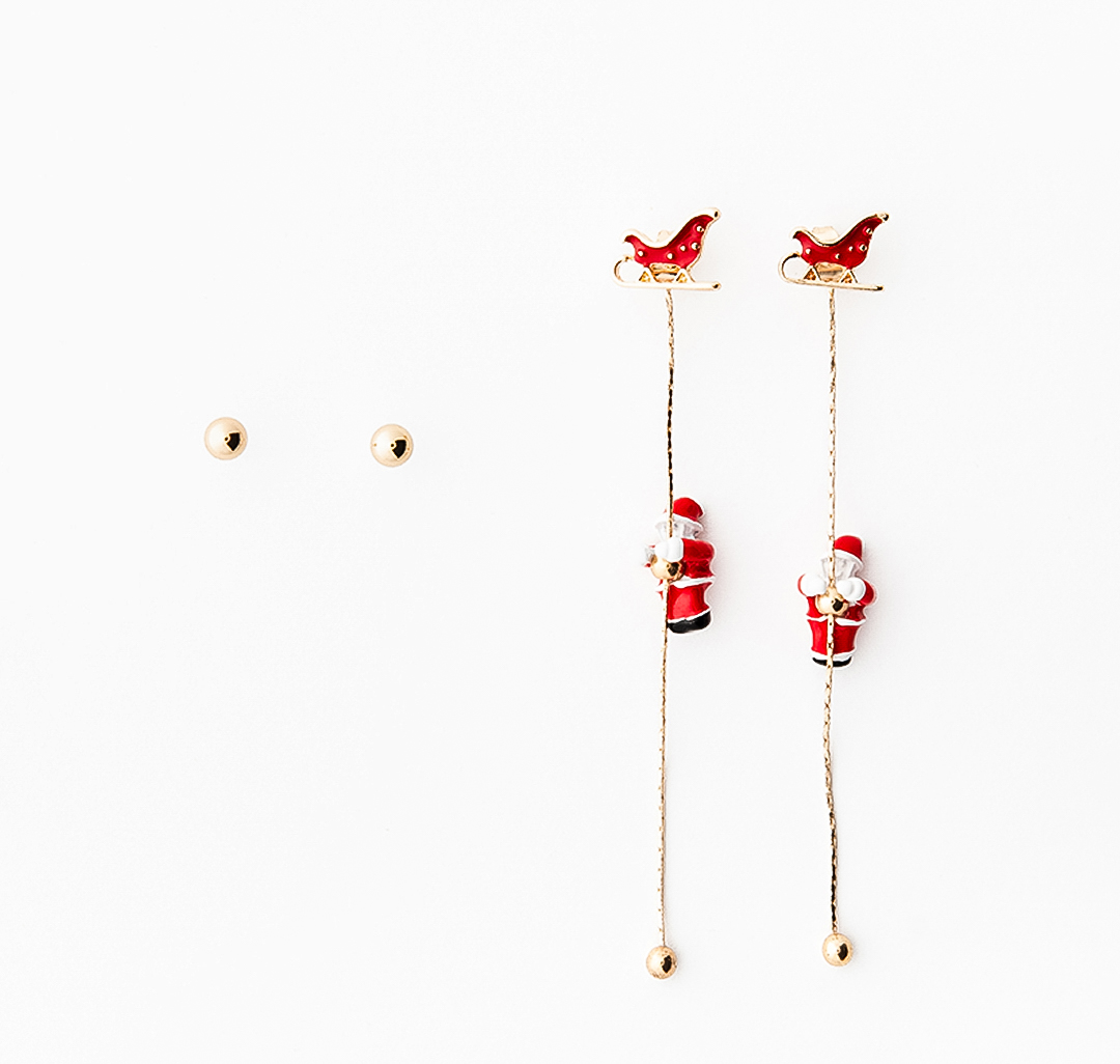Набор серег (2 пары) Мармалато, цвет Золото-красный-белый #1