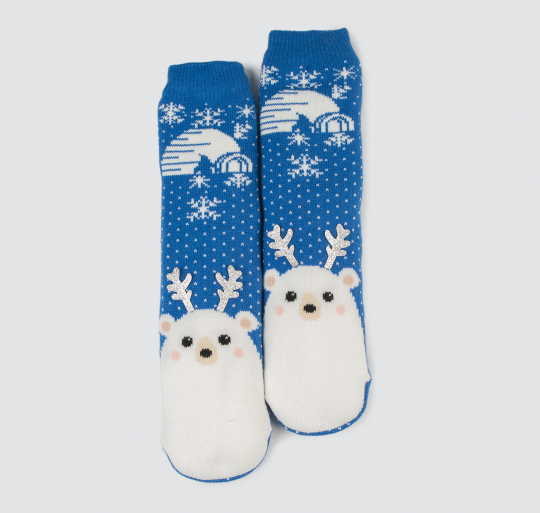 Женские утепленные носки с принтом Мармалато, цвет Синий-белый-мультиколор #1