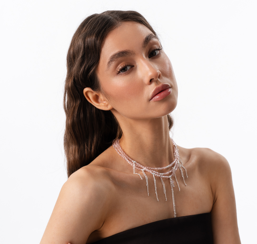 Колье Мармалато, цвет Розовый-серебро #4