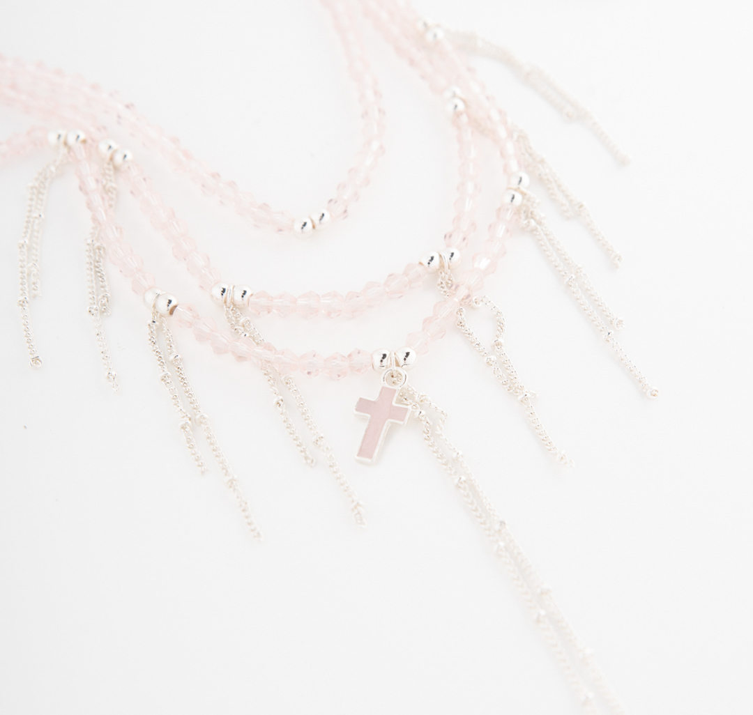 Колье Мармалато, цвет Розовый-серебро #2