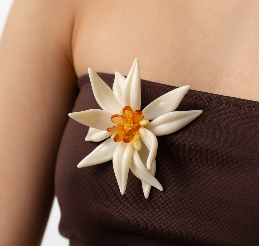 Брошь Мармалато, цвет молочный-коричневый-прозрачный #1