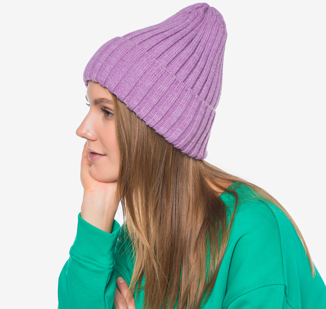 Женская шапка бини с отворотом Мармалато, цвет Сиреневый #3