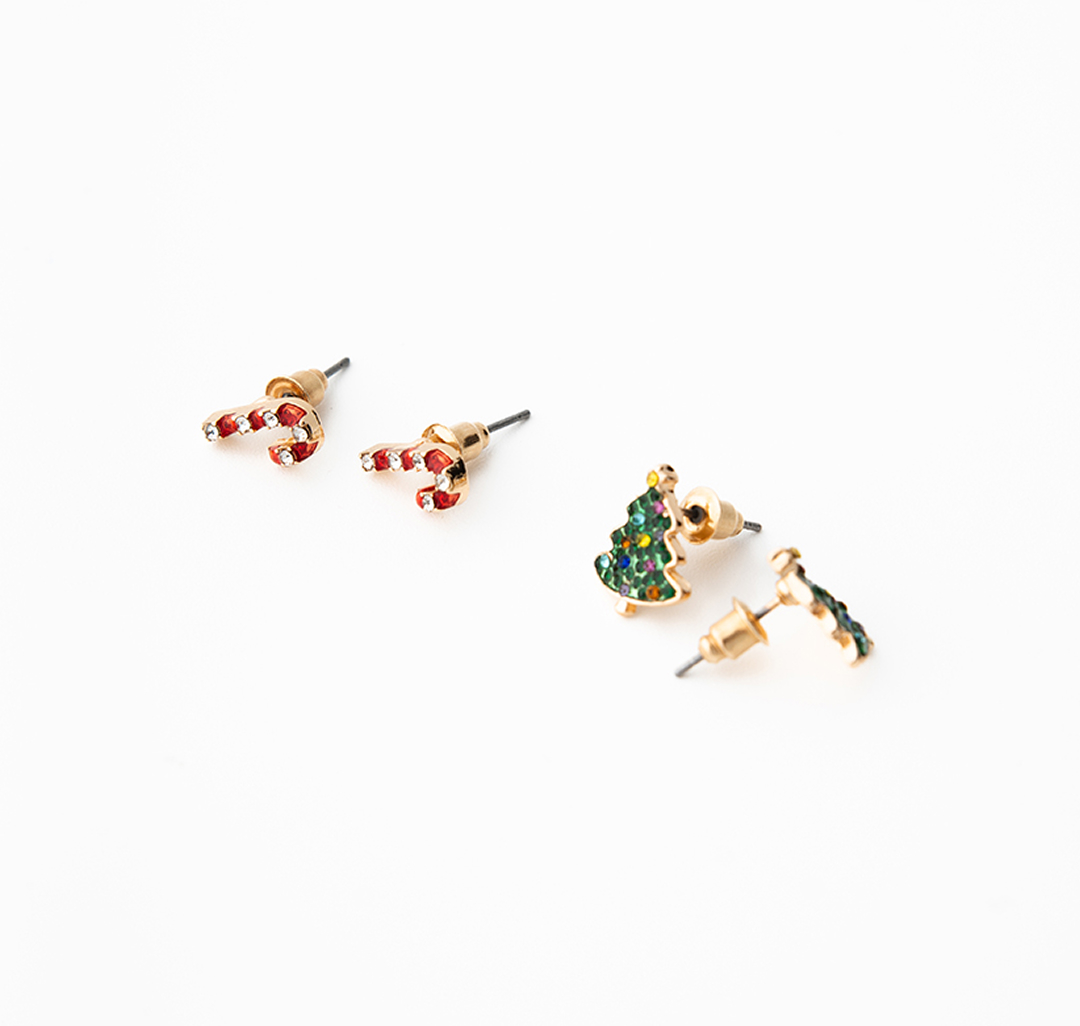 Набор серег (2 пары) Мармалато, цвет Зеленый-красный-золото #2