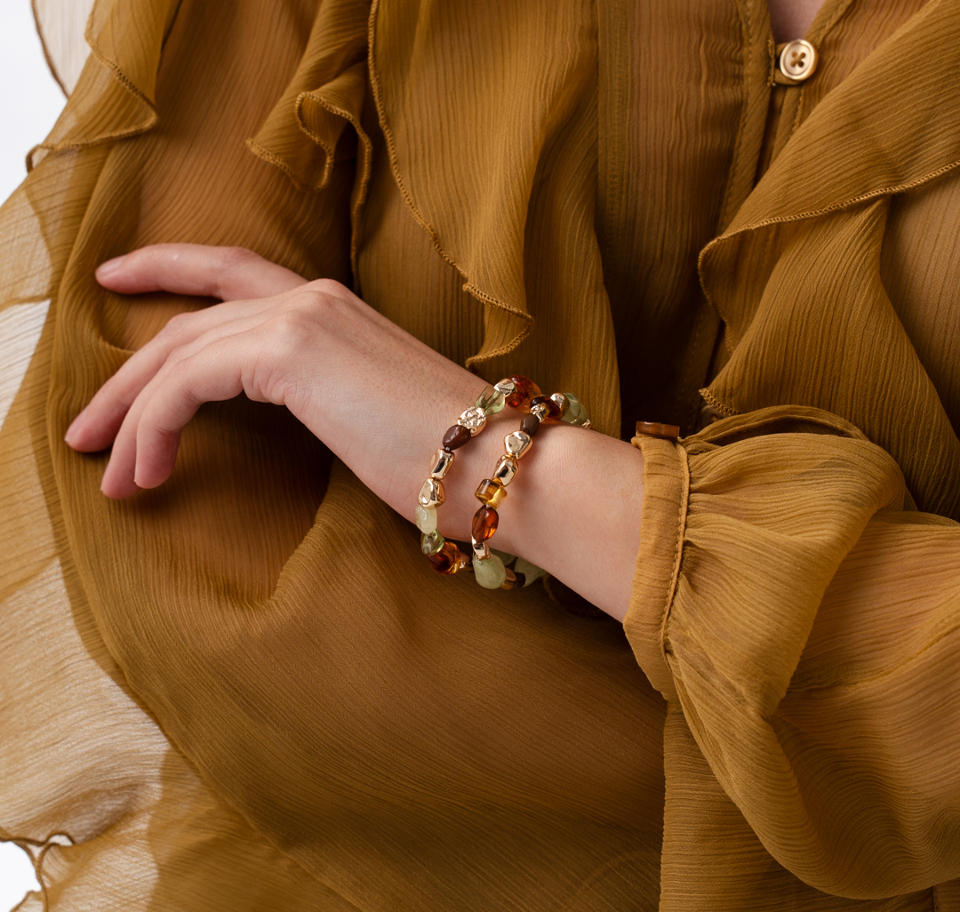 Набор браслетов (2 шт) Мармалато, цвет коричневый-зеленый-золото #2