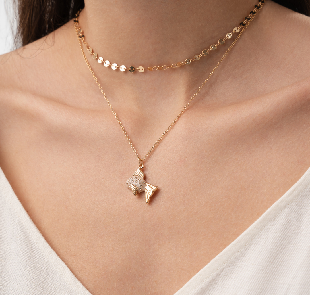 Набор колье (2 шт) Мармалато, цвет золото-розовый-прозрачный #2