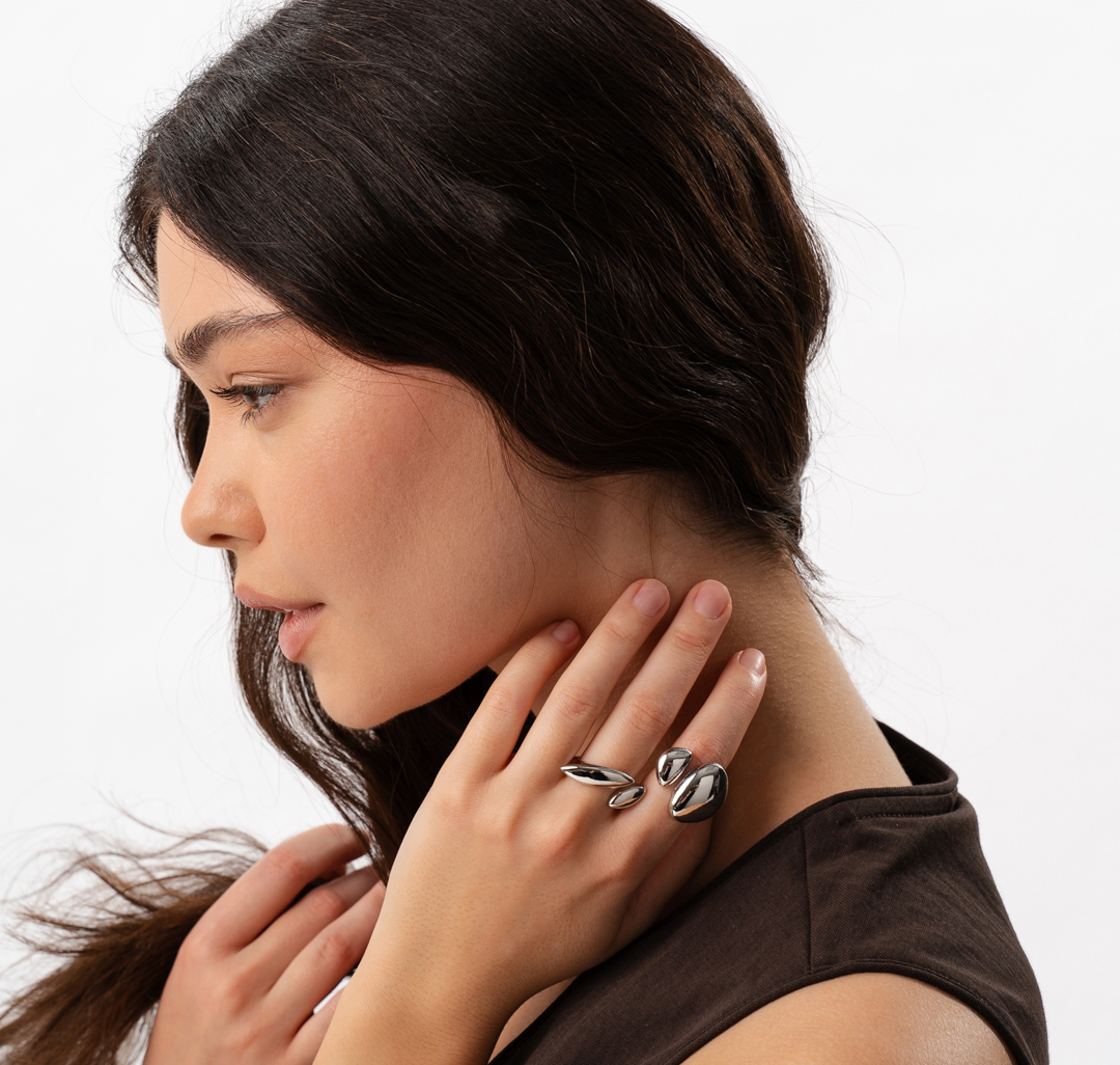 Набор колец (2 шт) Мармалато, цвет серебро #3