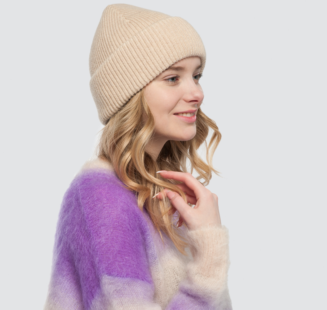 Женская утепленная шапка бини Мармалато, цвет Светло-бежевый #2