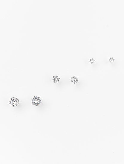 Набор серег (3 пары), цвет -  Серебро-прозрачный