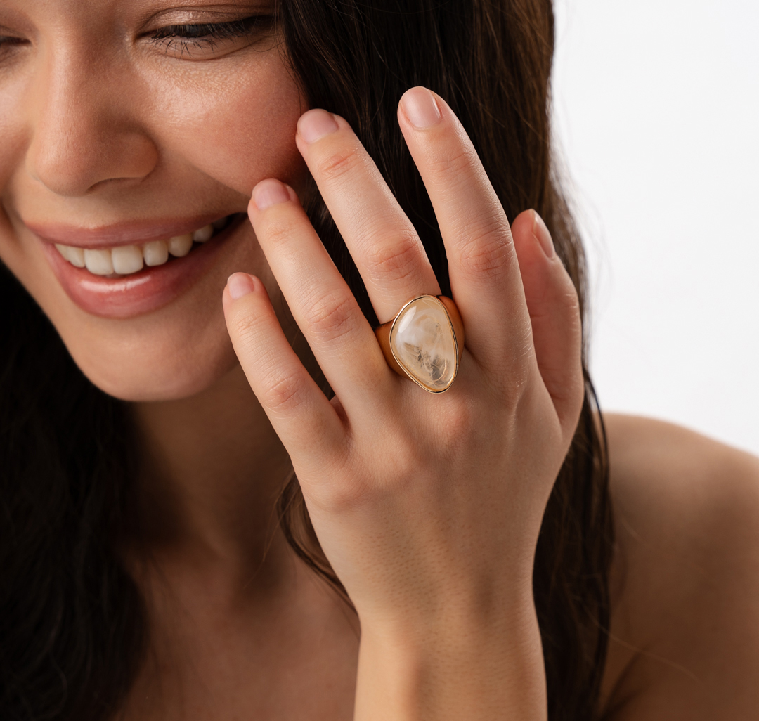 Кольцо Мармалато, цвет золото-молочный #2