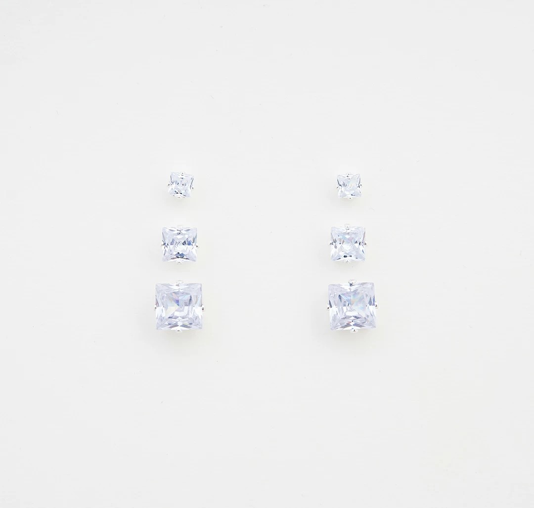 Набор серег (3 пары) Мармалато, цвет белое серебро-прозрачный #1