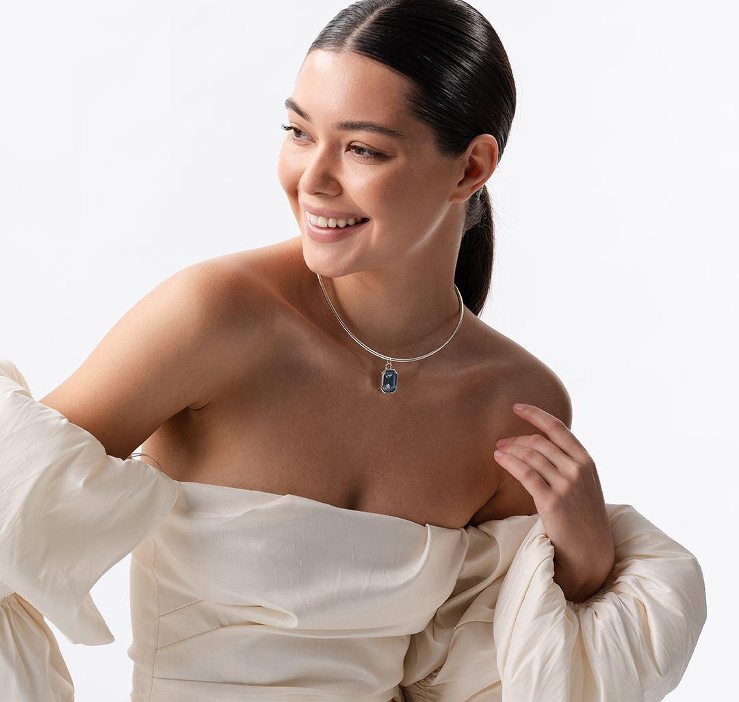 Колье Мармалато, цвет белое серебро-голубой #4