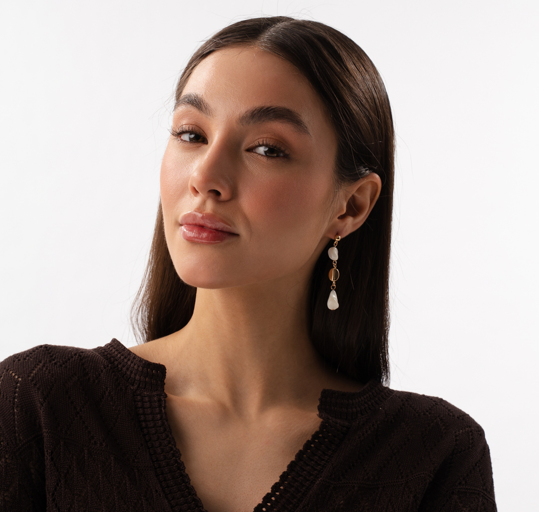 Серьги Мармалато, цвет молочный-золото #2