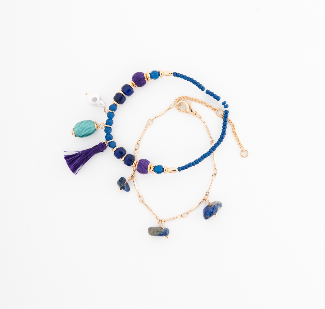 Набор браслетов (2 шт) Мармалато, цвет синий-золото-мультиколор #3