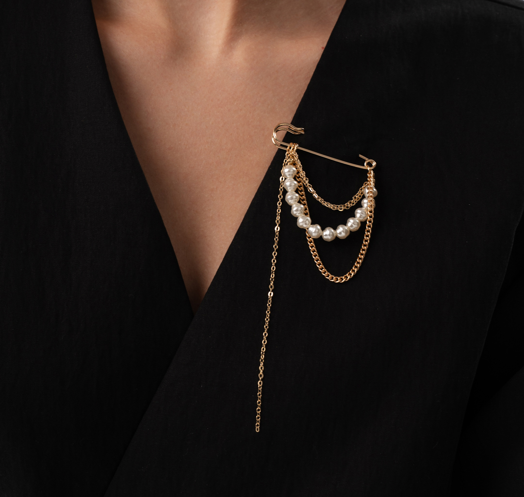 Брошь Мармалато, цвет золото-белый жемчуг #1