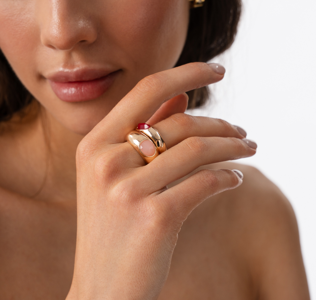 Набор колец (2 шт) Мармалато, цвет Золото-розовый-винный #3