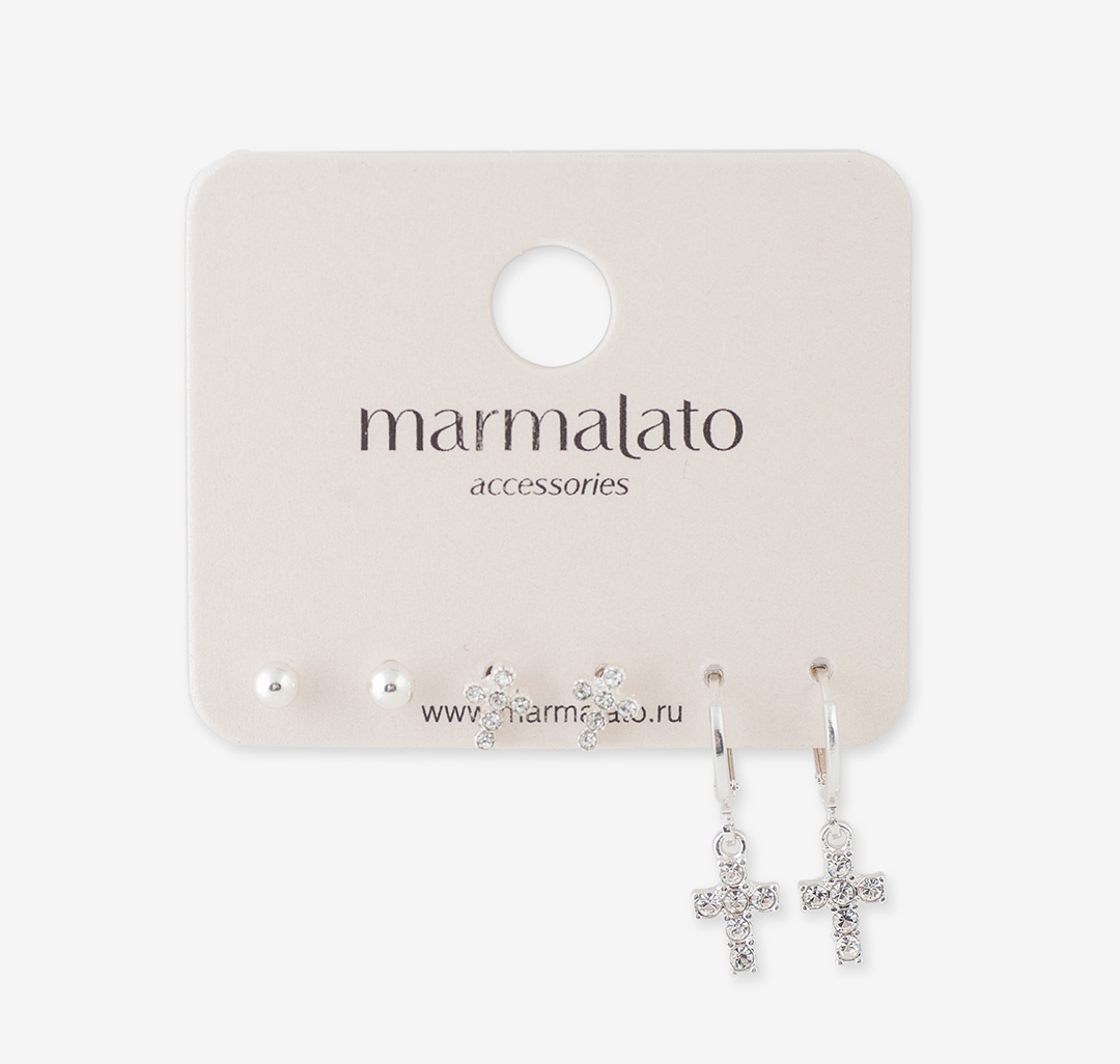 Набор серег (3 пары) Бижутерия Мармалато, цвет белое серебро-прозрачный #1