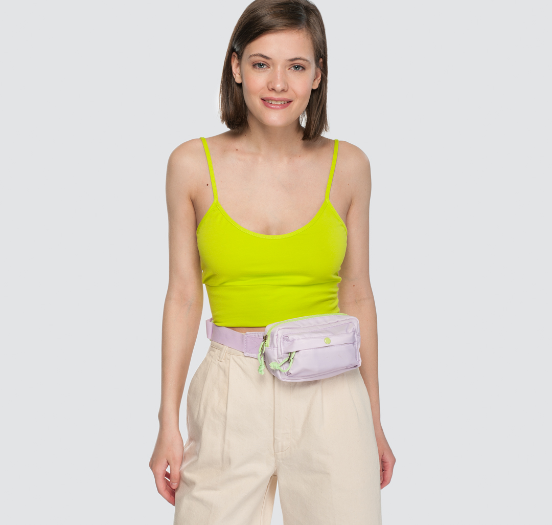 Женская текстильная сумка на пояс Мармалато, цвет Сиреневый-неоновый зеленый #2