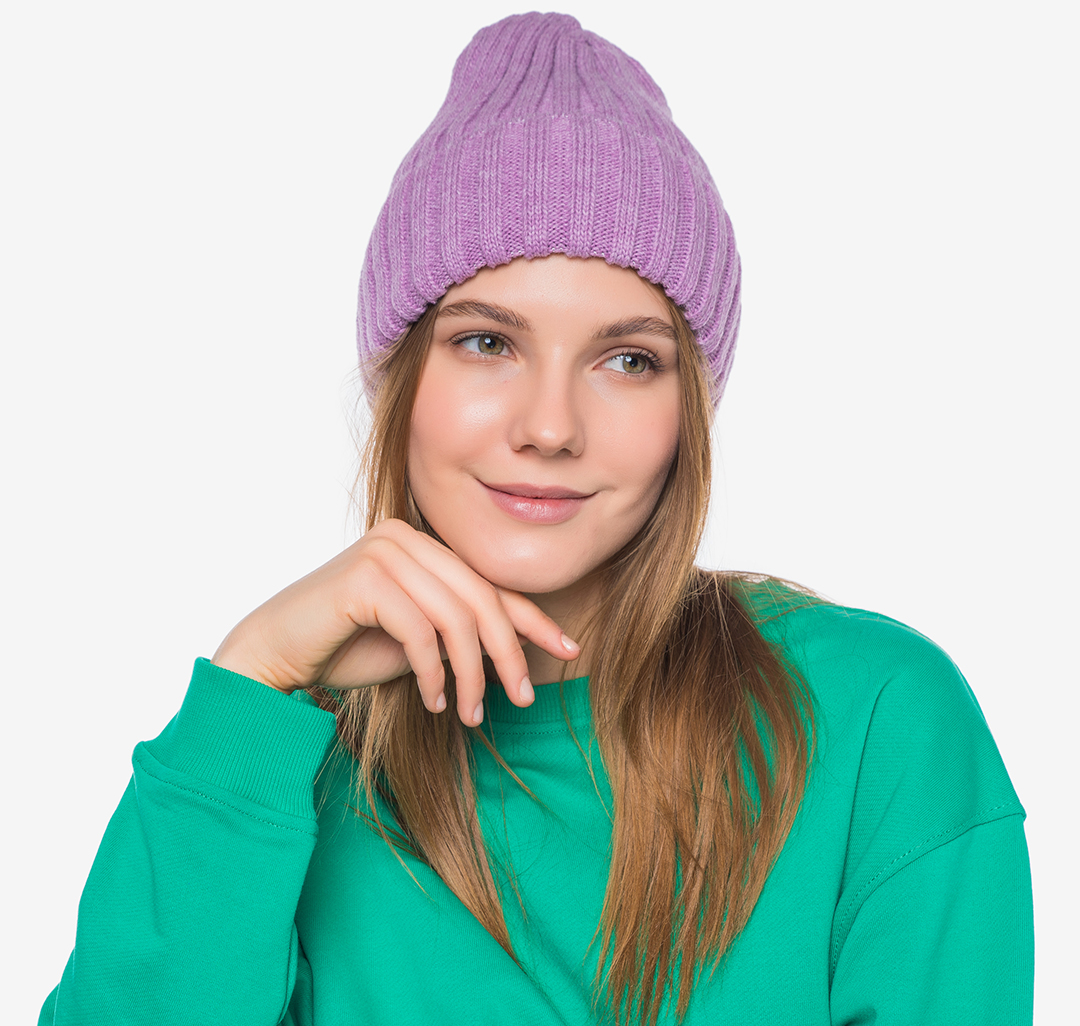Женская шапка бини с отворотом Мармалато, цвет Сиреневый #1