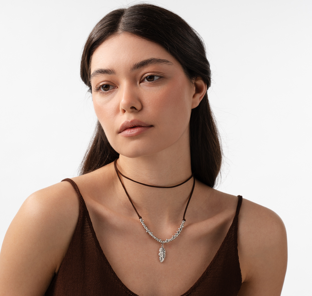 Набор колье (2 шт) Мармалато, цвет коричневый-белое серебро #3