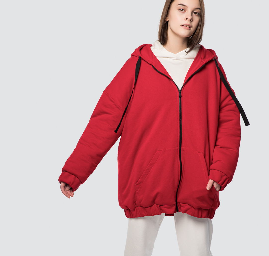 Женская утепленная куртка оверсайз Мармалато, цвет Красный-черный #1