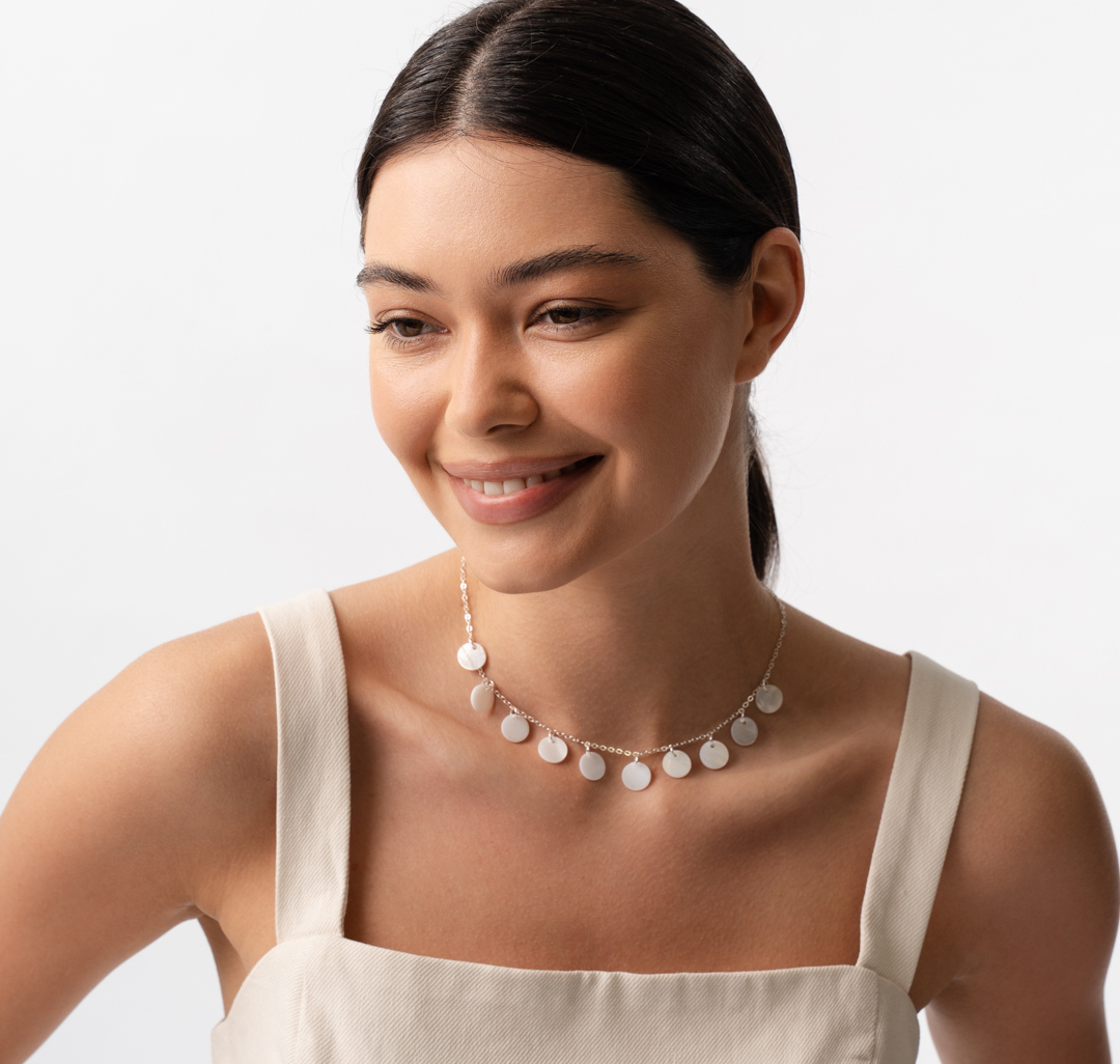 Колье Мармалато, цвет белое серебро-молочный #2