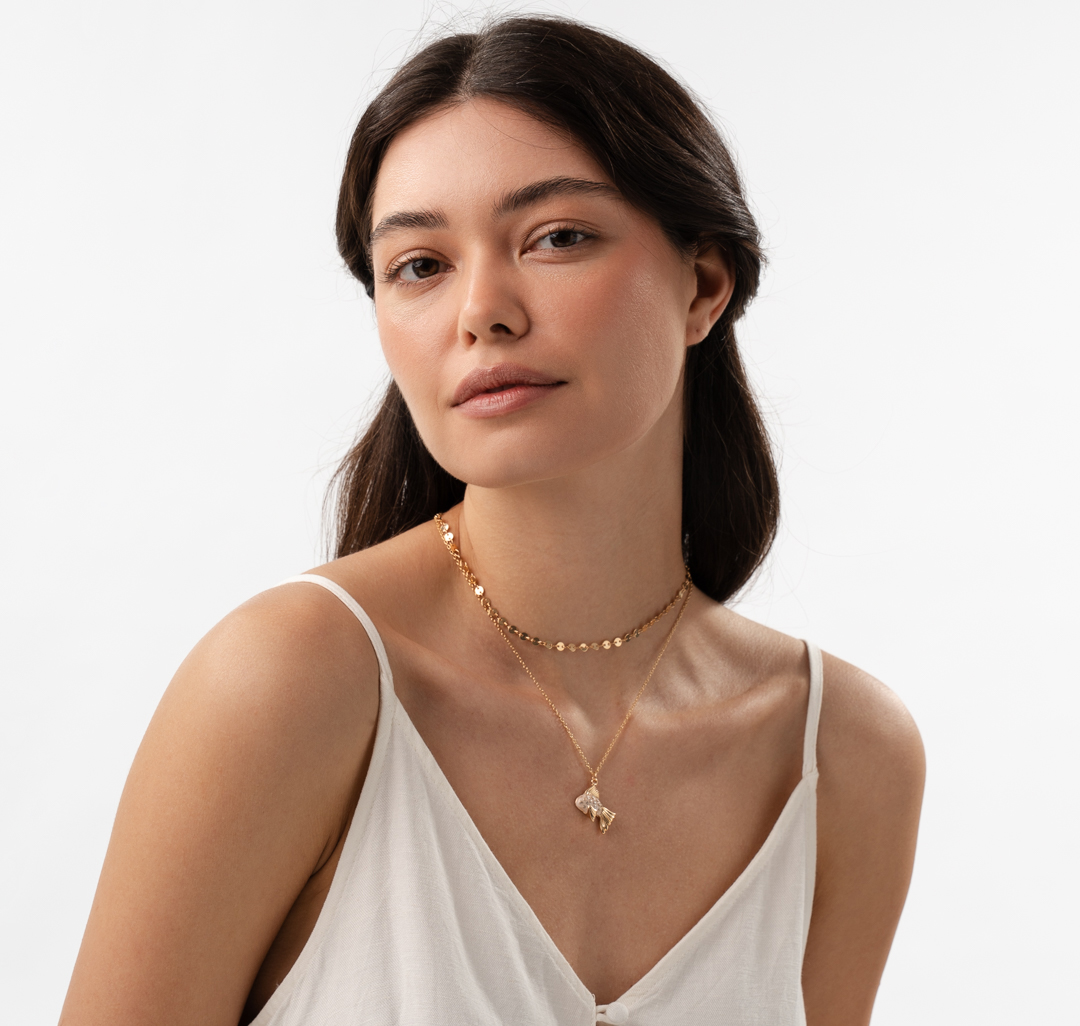 Набор колье (2 шт) Мармалато, цвет золото-розовый-прозрачный #3