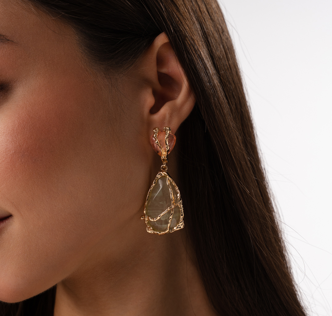 Серьги Мармалато, цвет розовый-светло зеленый-золото #1