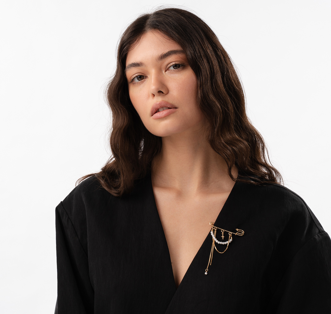 Брошь Мармалато, цвет золото-белый жемчуг #2